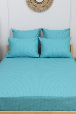 Простыня на резинке поплин Соты-компаньон бирюзовый